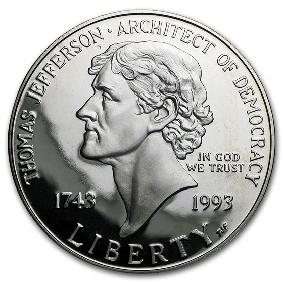 1993-S Jefferson 250th Anniv $1 Silver Commem Proof (Box/COA) 1993-S Jefferson 250th Anniv $1 Silver Commem Proof (Box/COA)